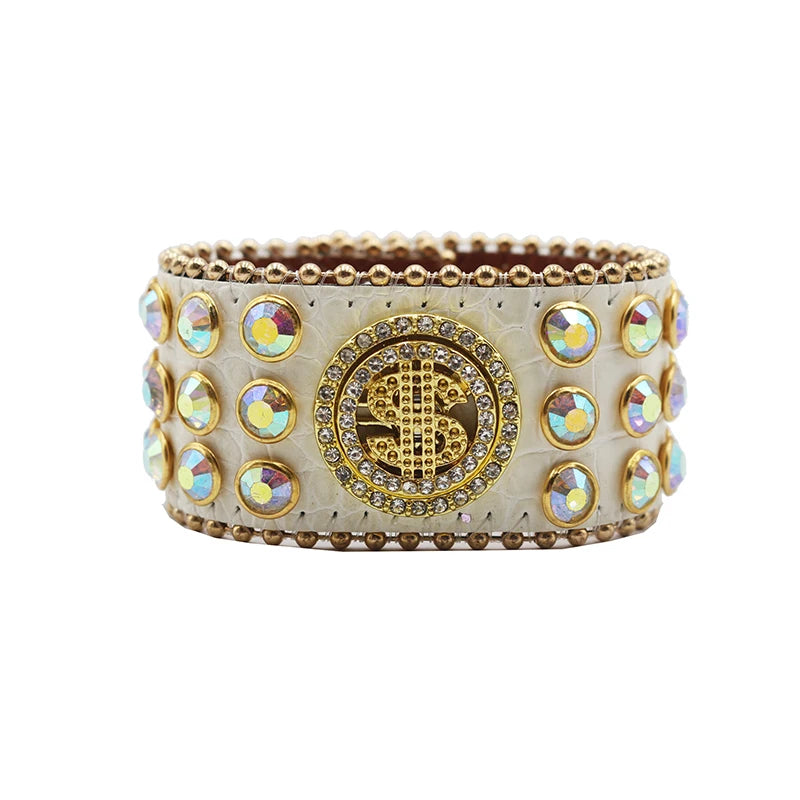 Western Rhinestone Spinner Bracelet Bracelets LUNARITY GARAGE MJ-White