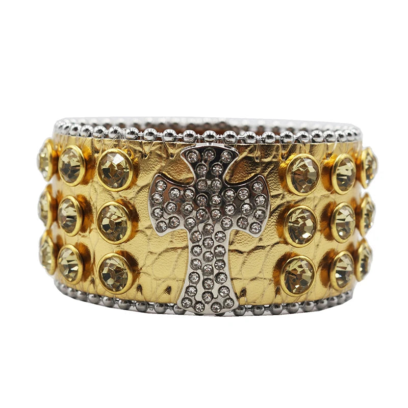 Punk Style Shiny Cross Rhinestone Bracelet Bracelets LUNARITY GARAGE Yellow
