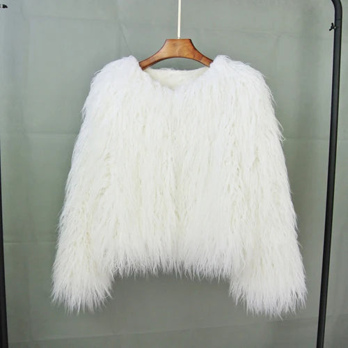 Fur Coats Women Autumn Winter Top Fashion Pink Faux Fur Coat Elegant Thick Warm Faux Fur Jackets for Women 2025 coat LUNARITY GARAGE White S