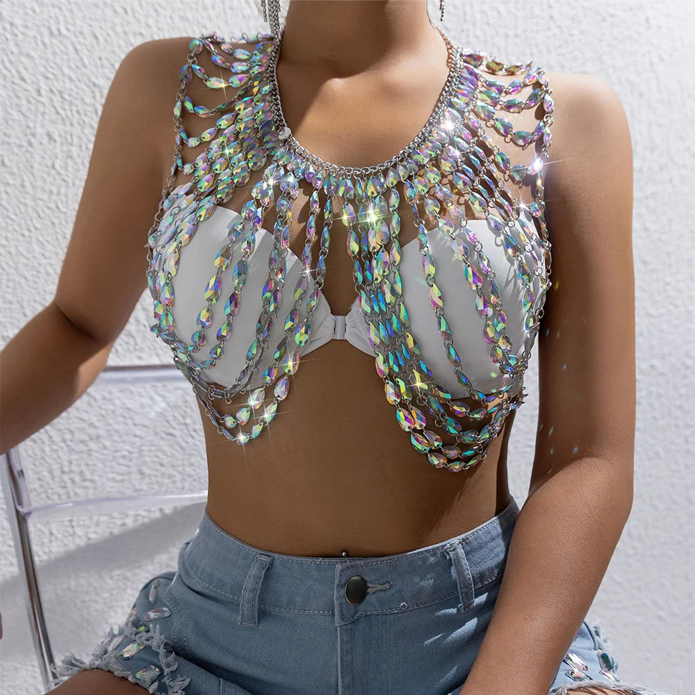 Shiny Colorful Gem Chic Multilayer Tassel Crystal Body Chain Body Jewelery LUNARITY GARAGE   