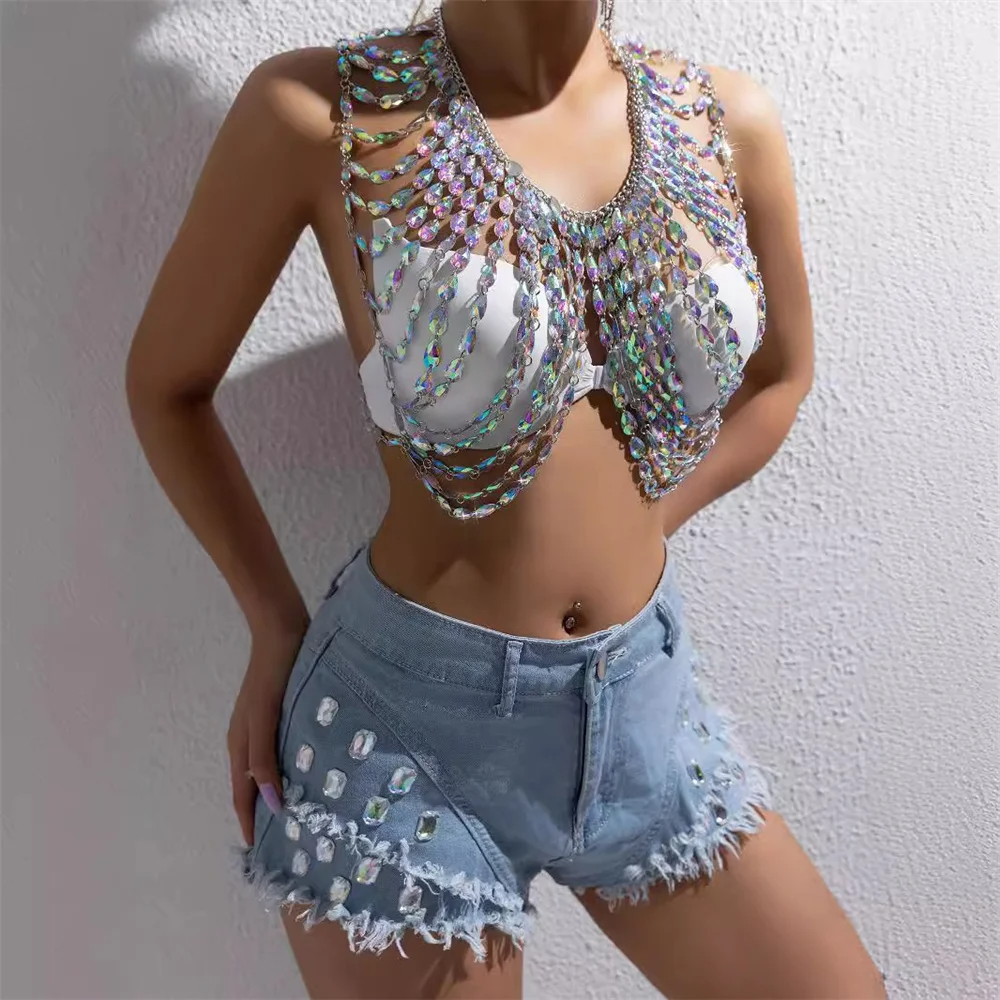 Shiny Colorful Gem Chic Multilayer Tassel Crystal Body Chain Body Jewelery LUNARITY GARAGE   