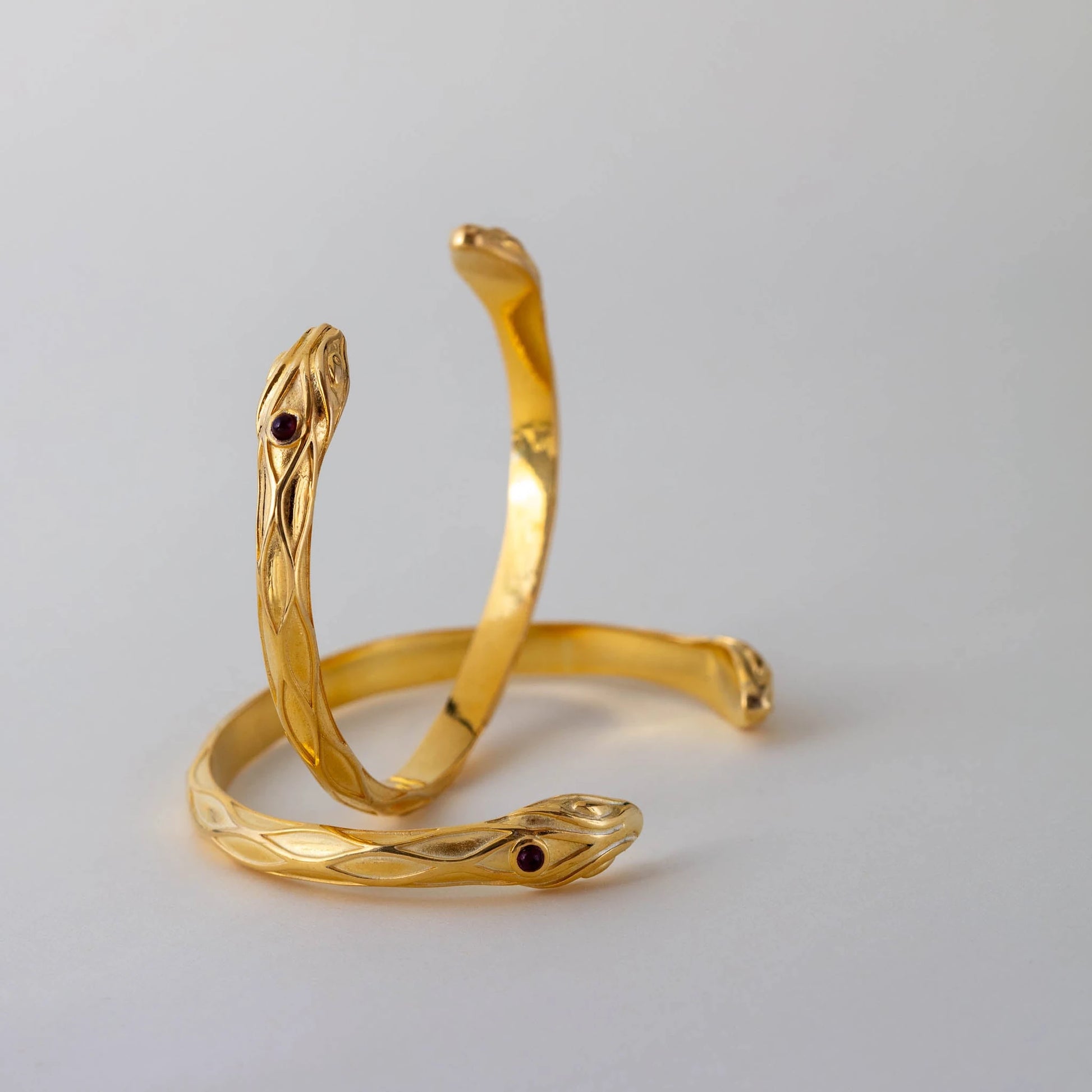 Snake Vintage Bracelet - Gold Plated Bronze with Garnet Stone bracelets LUNARITY GARAGE