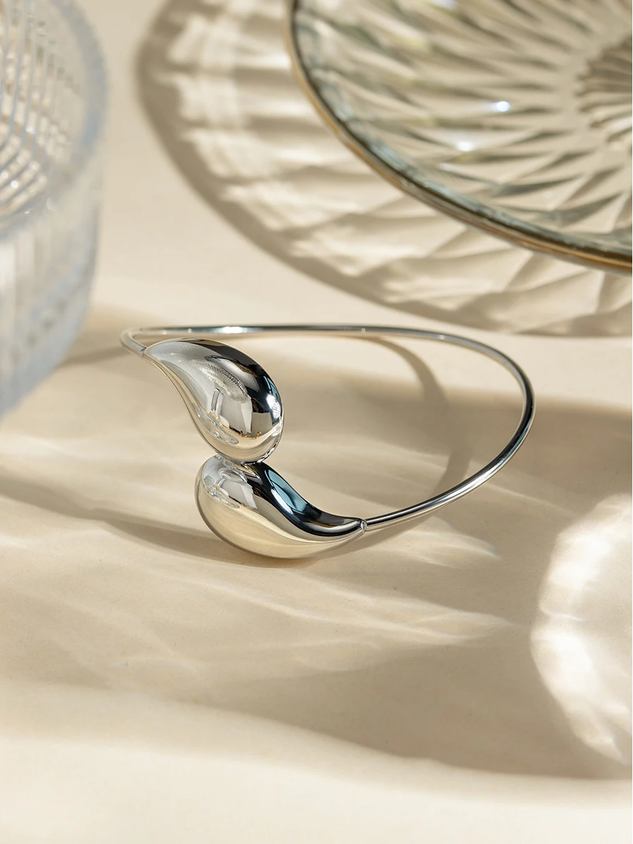 Sophisticated Geometric 18K Stainless Steel Water-Drop Shaped Open Bracelet bracelets LUNARITY GARAGE Silver
