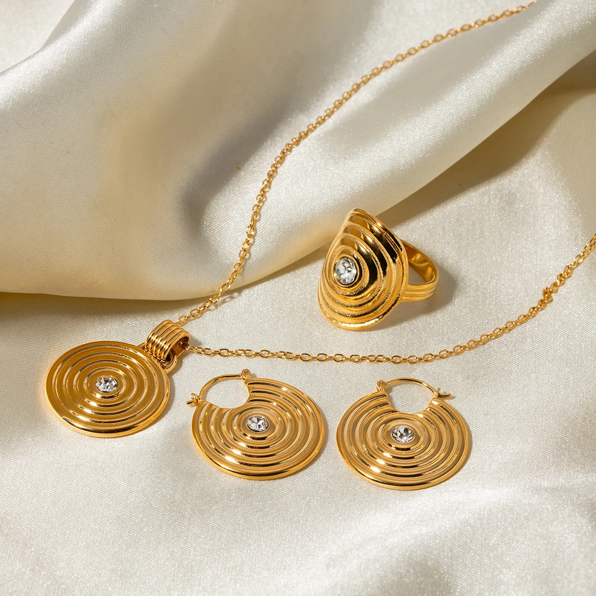 Stainless Steel 18k Gold Ribbed Design Jewelry Set jewelry set LUNARITY GARAGE