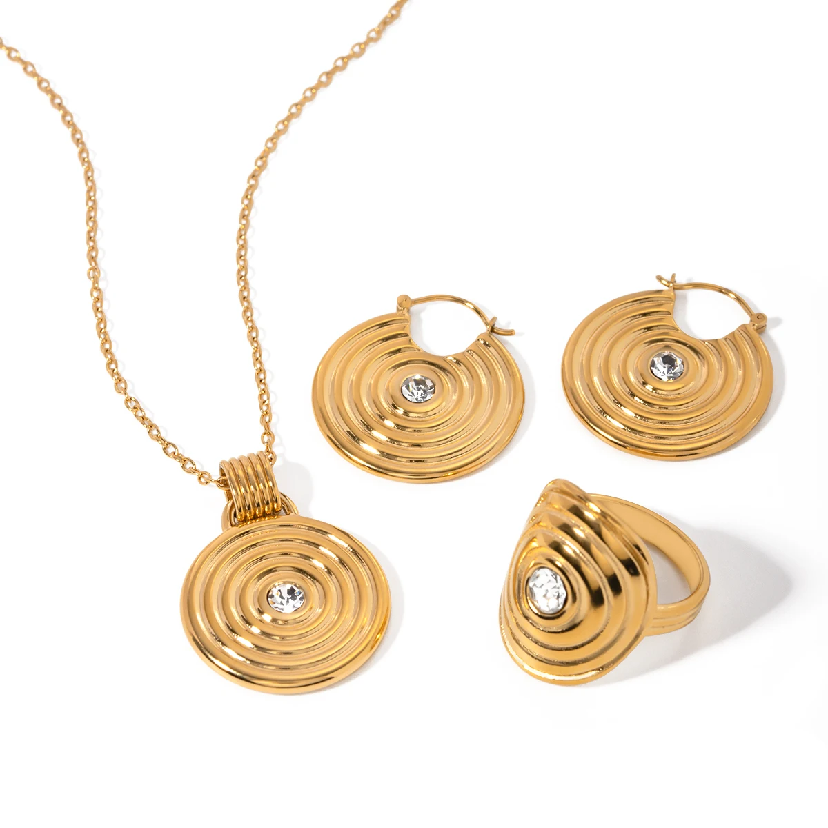 Stainless Steel 18k Gold Ribbed Design Jewelry Set jewelry set LUNARITY GARAGE