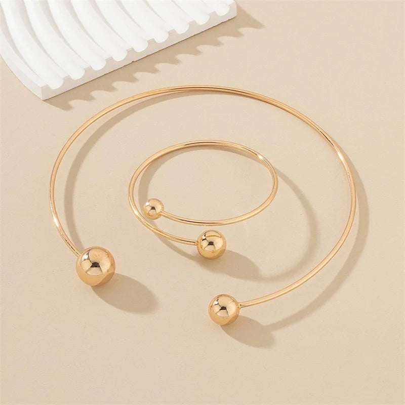 Geometric Metal Round Ball Torque Choker Jewelry Set Jewelry Set Lunarity Garage   