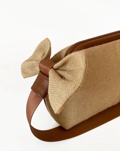 Elegant Jute Straw Handbag with Bow Detail handbags LUNARITY GARAGE   