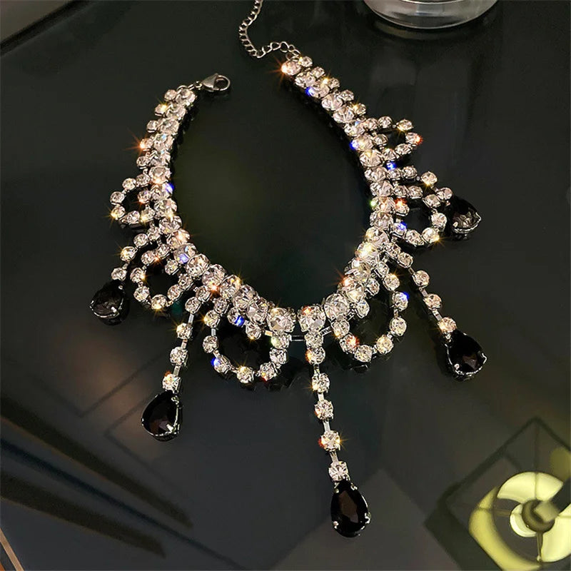 Black Water Drop Crystal Choker Necklace Necklace Lunarity Garage   