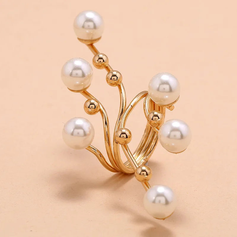 Fashion Irregular Pearl Geometric Open Ring Ring Lunarity Garage   