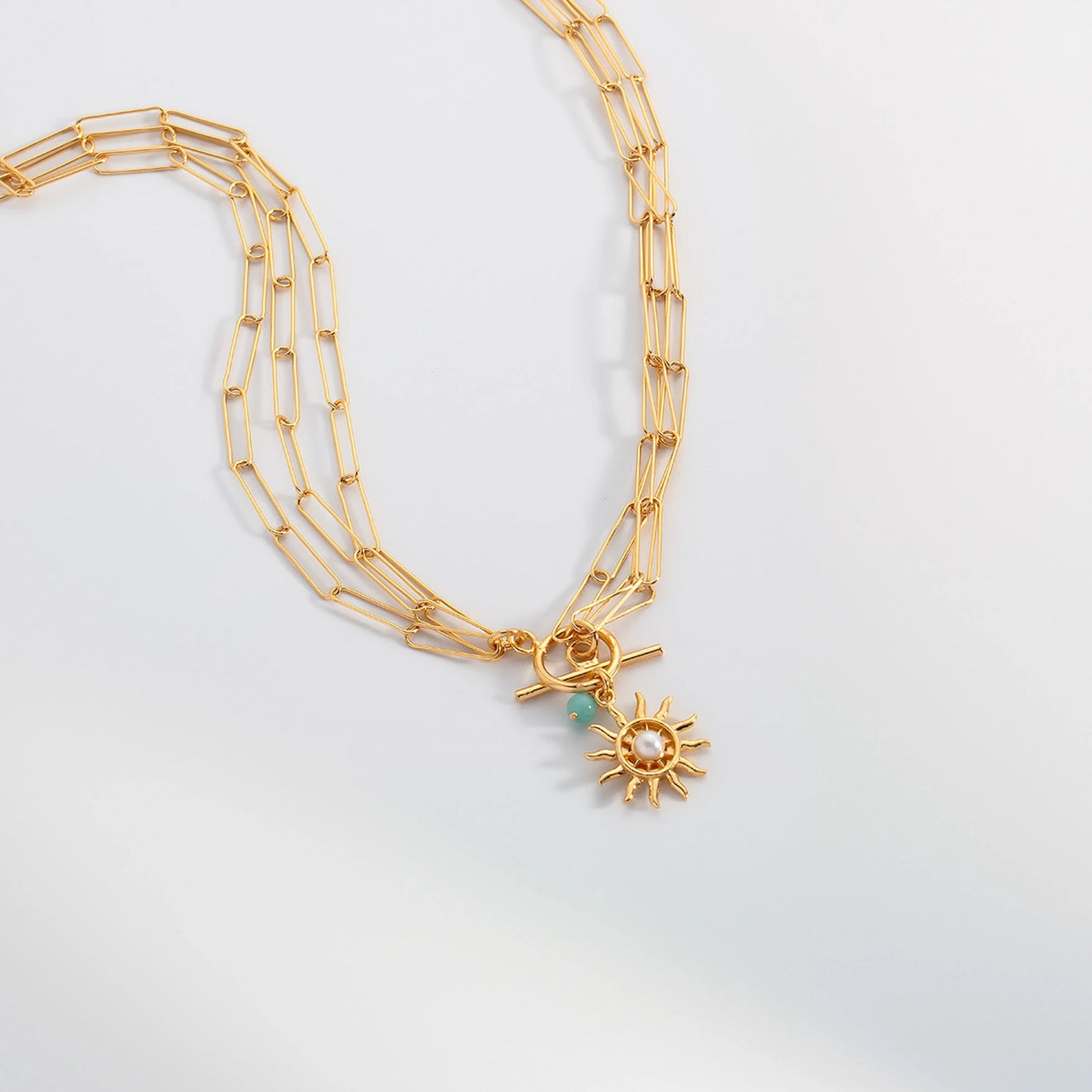 Sun Necklace – Gold-Plated Silver with Freshwater Pearl and Amazonite Necklace LUNARITY GARAGE