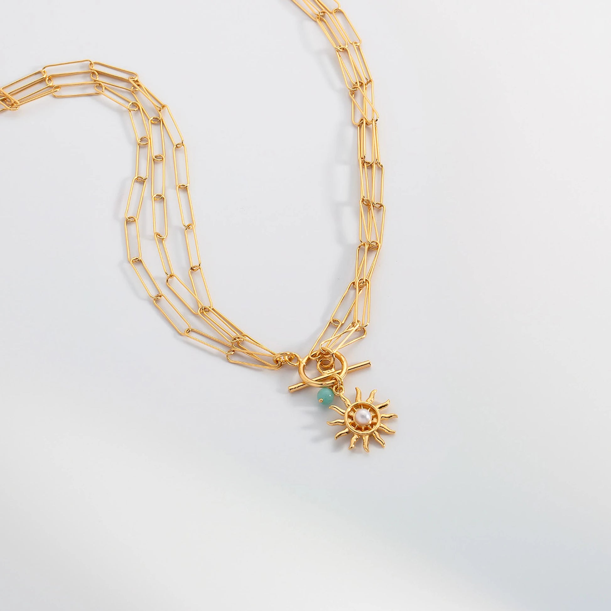 Sun Necklace – Gold-Plated Silver with Freshwater Pearl and Amazonite Necklace LUNARITY GARAGE