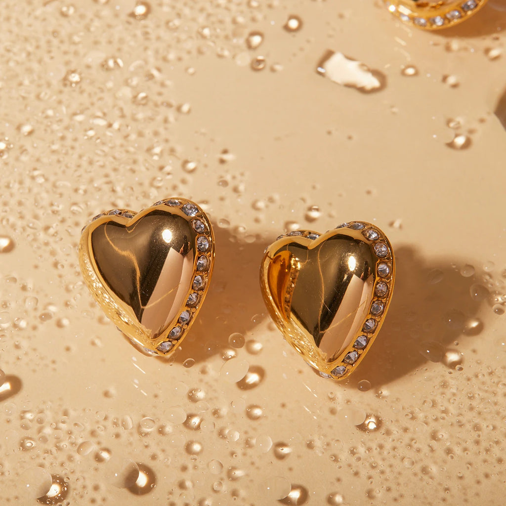 Sweet Love Heart with Rhinestone Inlay Earrings earrings LUNARITY GARAGE   