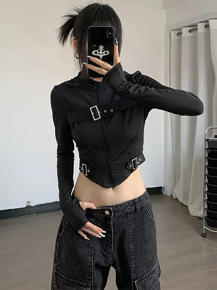 Cyber Techwear Hooded Crop Jacket BLOUSE Lunarity Garage
