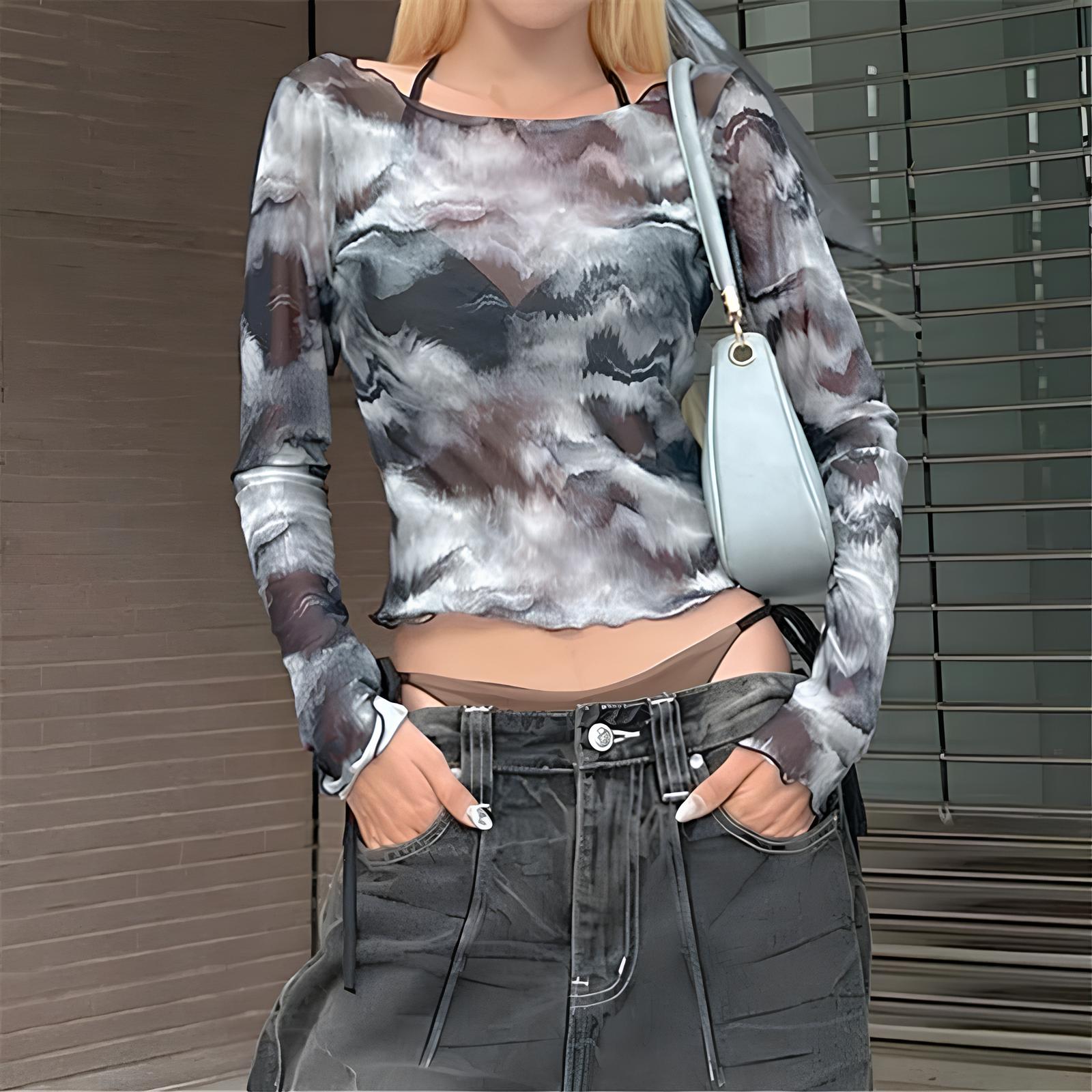 Vintage Cyber Techwear Long Sleeve Mesh Crop Top crop top Lunarity Garage Black S