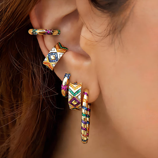 Trendy Geometric Colorful Crystal C Shape Clip-On Earrings Earrings LUNARITY GARAGE   