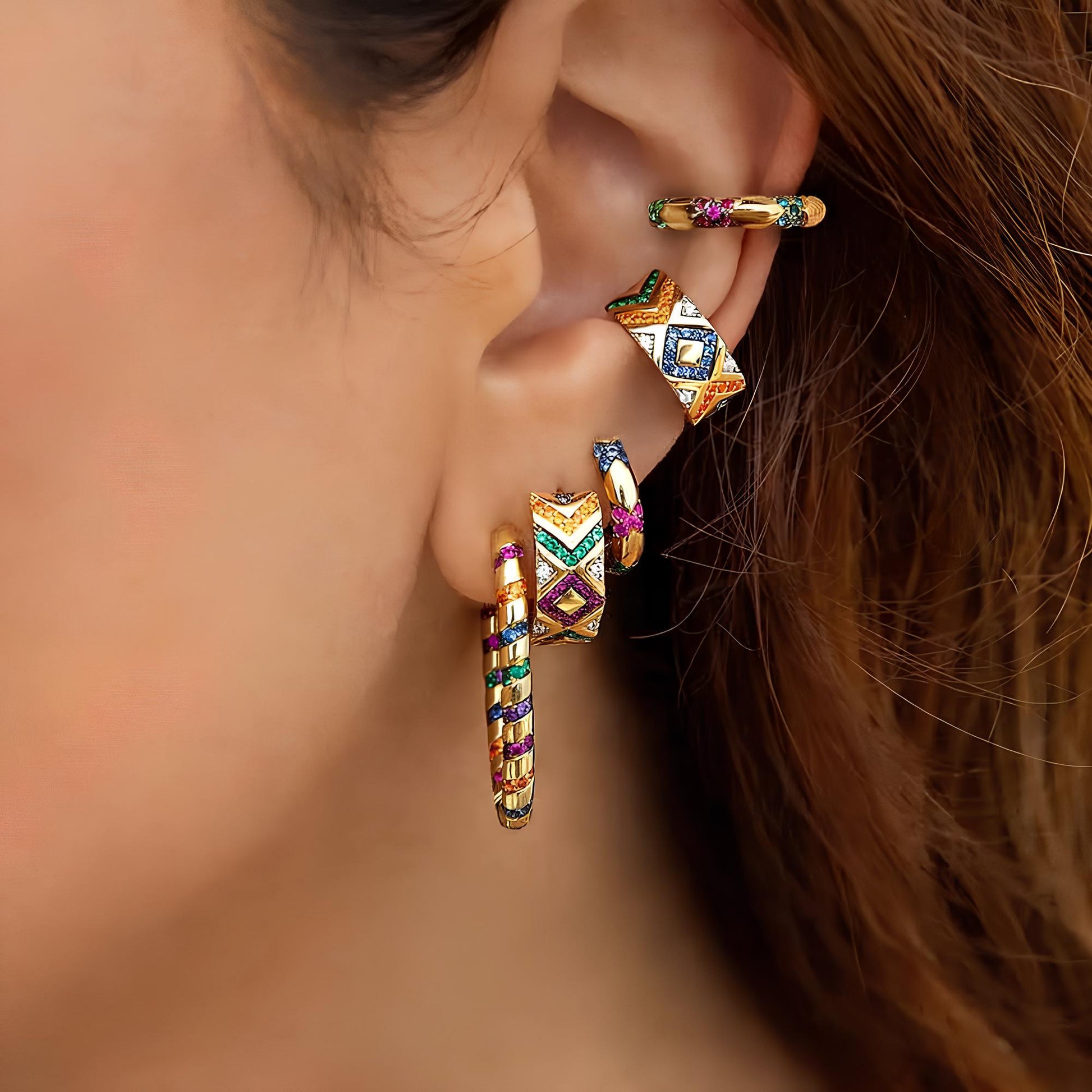 Trendy Geometric Colorful Crystal C Shape Clip-On Earrings Earrings LUNARITY GARAGE