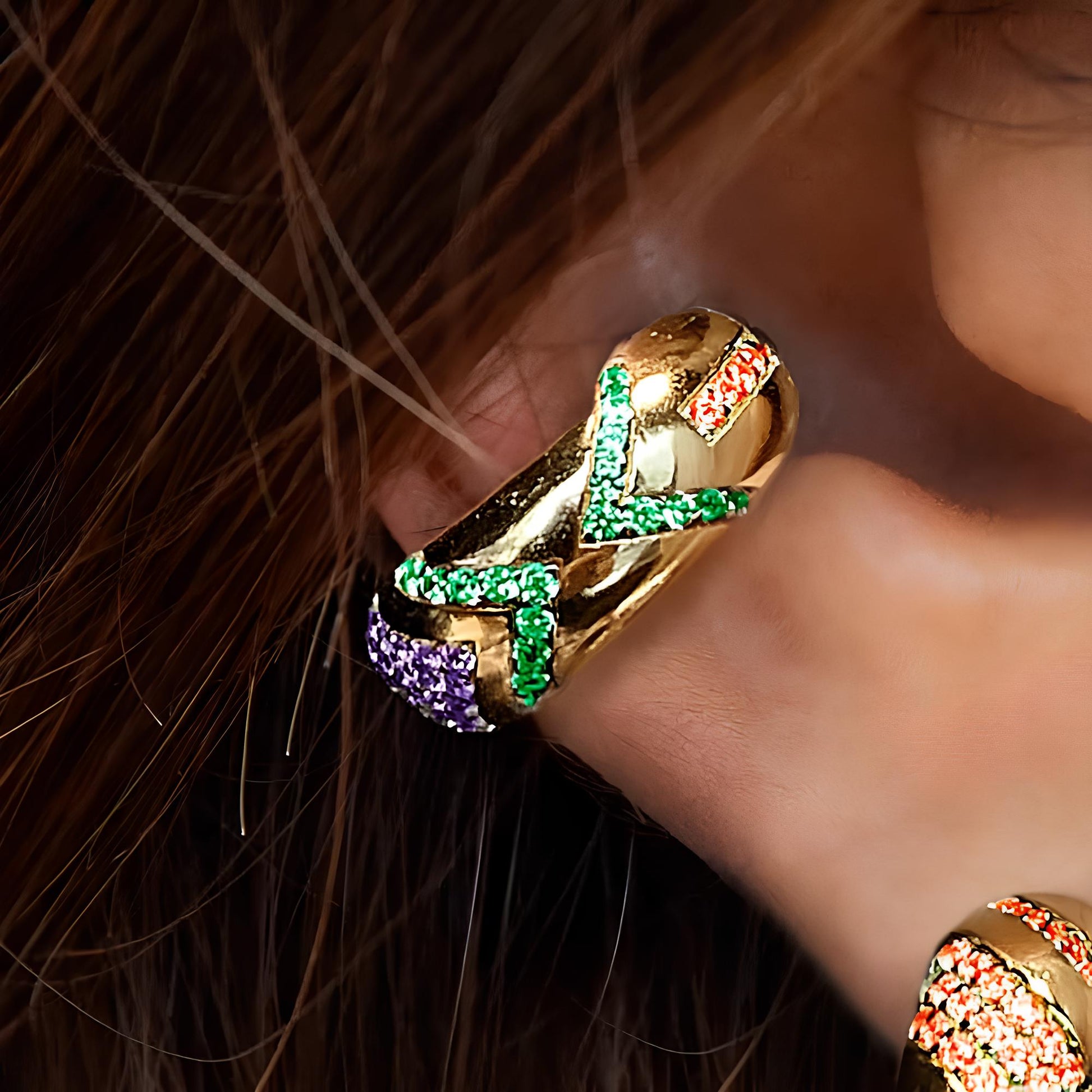 Trendy Geometric Colorful Crystal C Shape Clip-On Earrings Earrings LUNARITY GARAGE