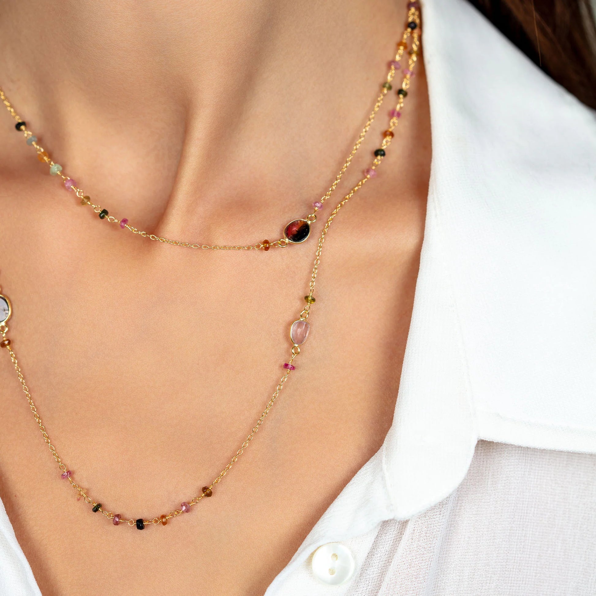 Minimalist Tourmaline Long Chain Necklace necklaces LUNARITY GARAGE   