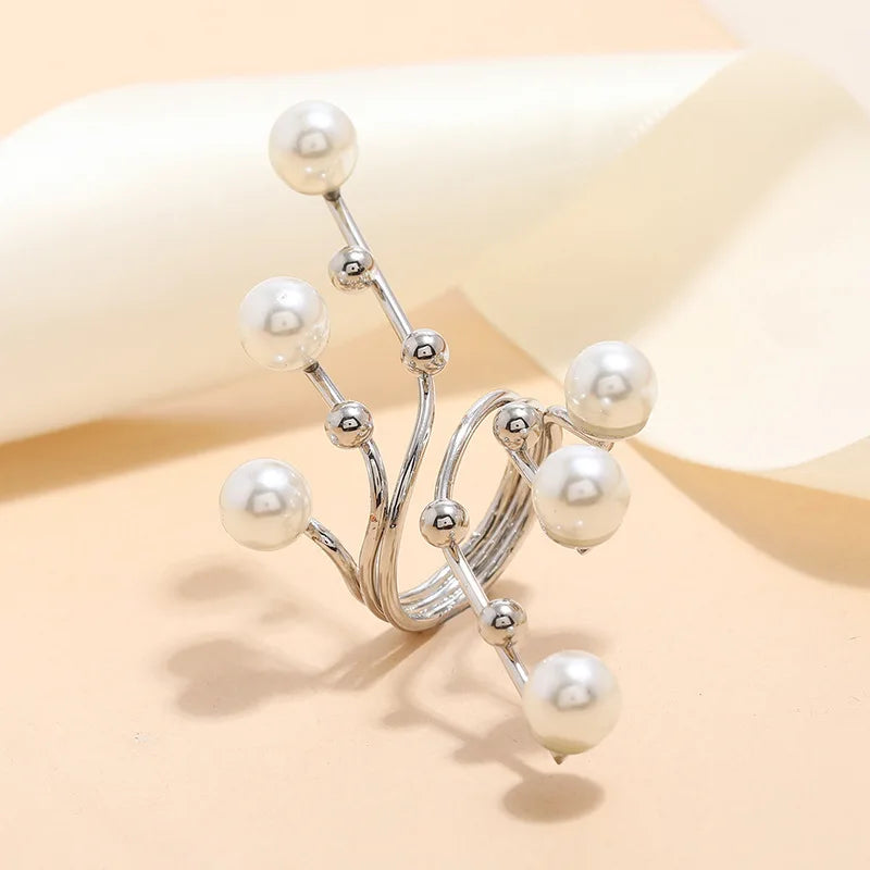Fashion Irregular Pearl Geometric Open Ring Ring Lunarity Garage Silver