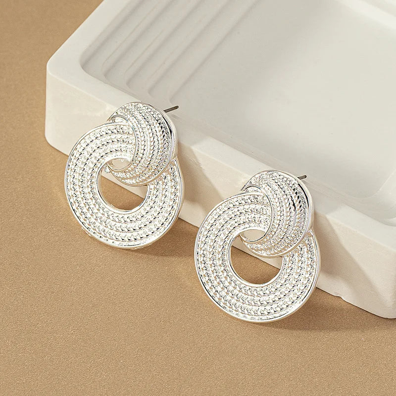 European Vintage Geometric Round Moon Stud Earrings Earrings Lunarity Garage Silver
