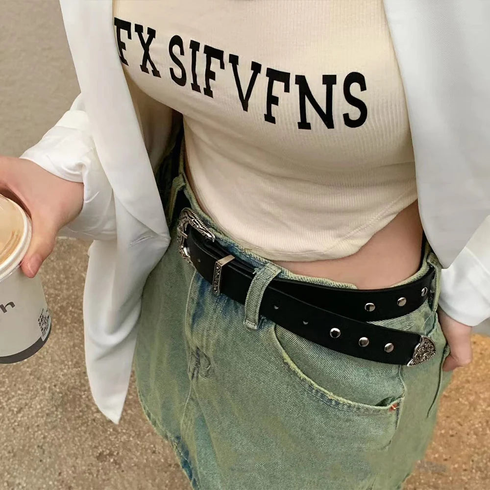 Vintage Rivet Gothic Belt - Punk Y2K Metal Buckle Belt Lunarity Garage