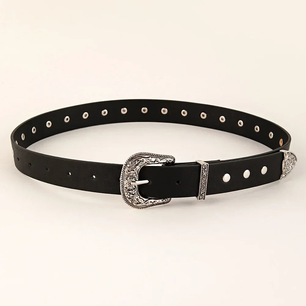 Vintage Rivet Gothic Belt - Punk Y2K Metal Buckle Belt Lunarity Garage Single Row Rivets Length 110cm