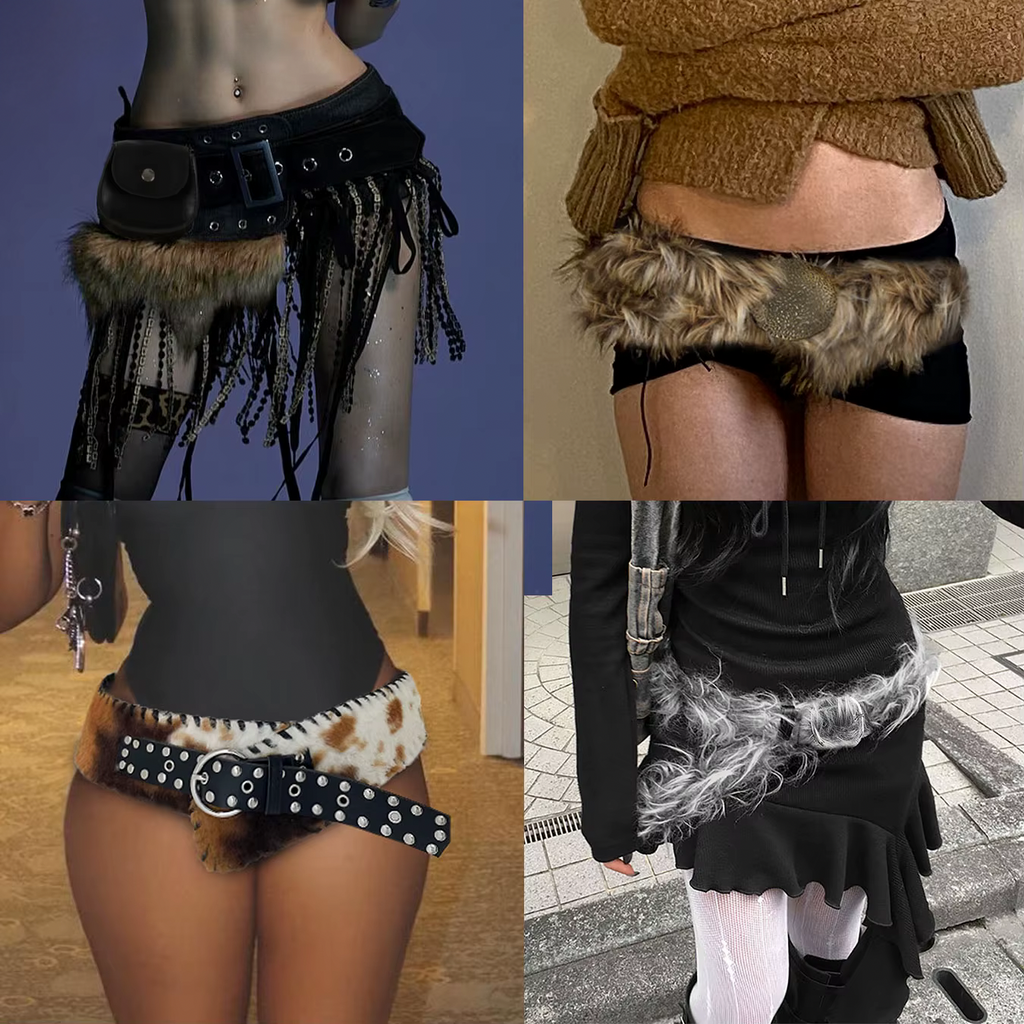 Y2K Vintage Faux Fur Patchwork Belt - Punk Western Cowboy Waistband Accessory Belt LUNARITY GARAGE