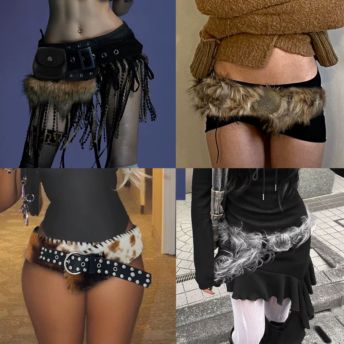 Y2K Vintage Faux Fur Patchwork Belt - Punk Western Cowboy Waistband Accessory Belt LUNARITY GARAGE