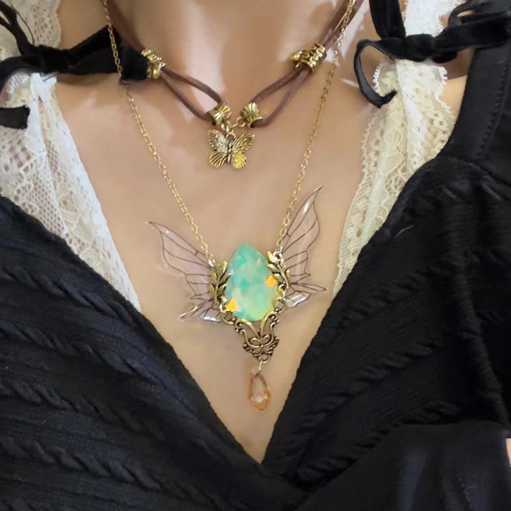 Vintage Brown Butterfly Choker Necklace - Women's Fashion Collarbone Chain Pendant Necklace Lunarity Garage