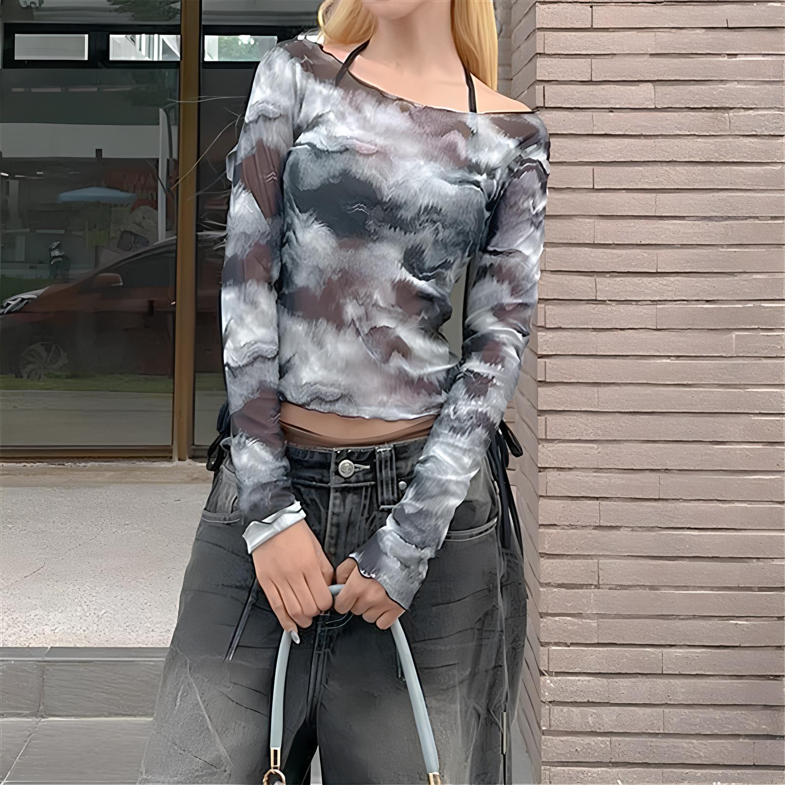 Vintage Cyber Techwear Long Sleeve Mesh Crop Top crop top Lunarity Garage