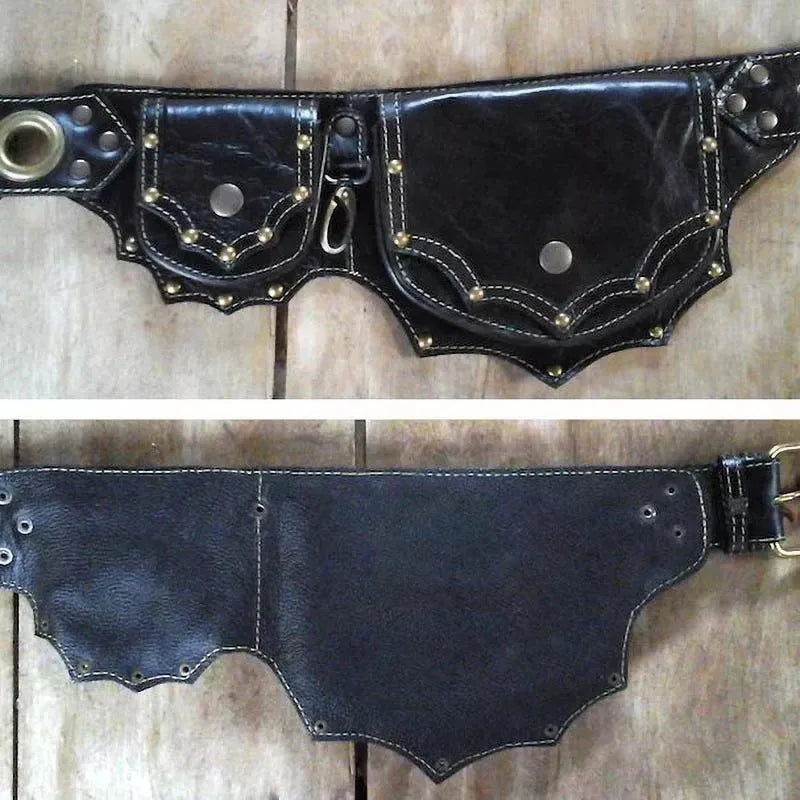 Medieval Steampunk PU Leather Utility Belt Belt Lunarity Garage Black One Size (80-100cm)
