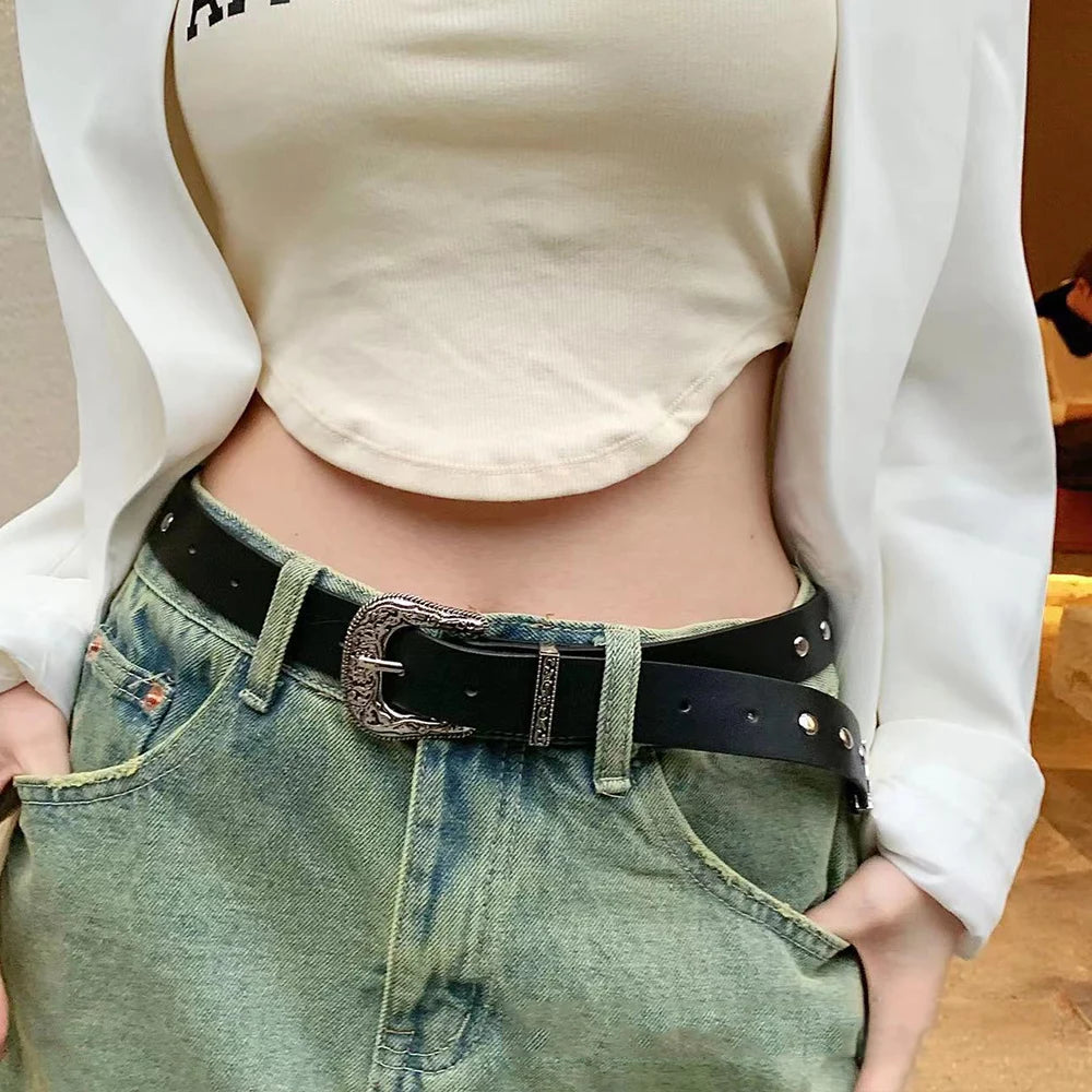 Vintage Rivet Gothic Belt - Punk Y2K Metal Buckle Belt Lunarity Garage