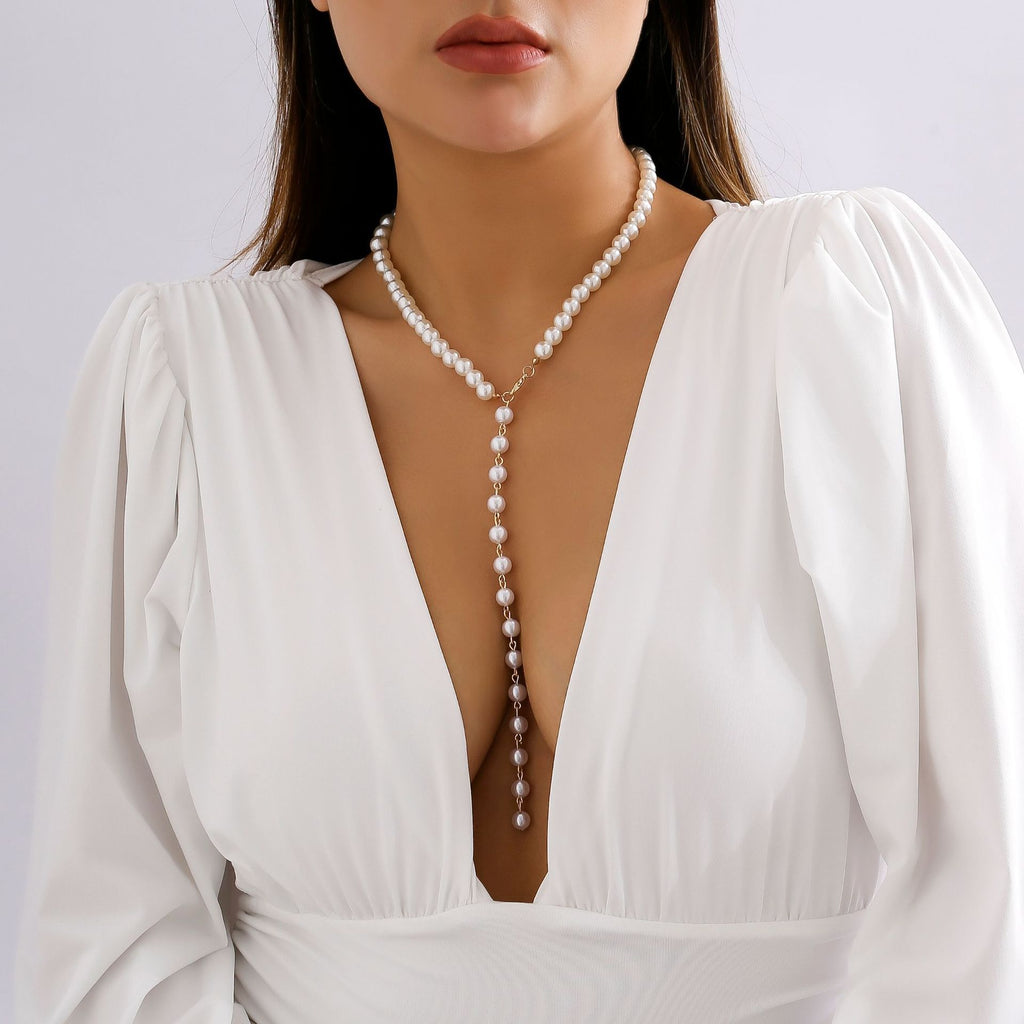 Retro Round Beads Chain Beaded Simple Tassel Long Necklace necklaces LUNARITY GARAGE Gold 5181  
