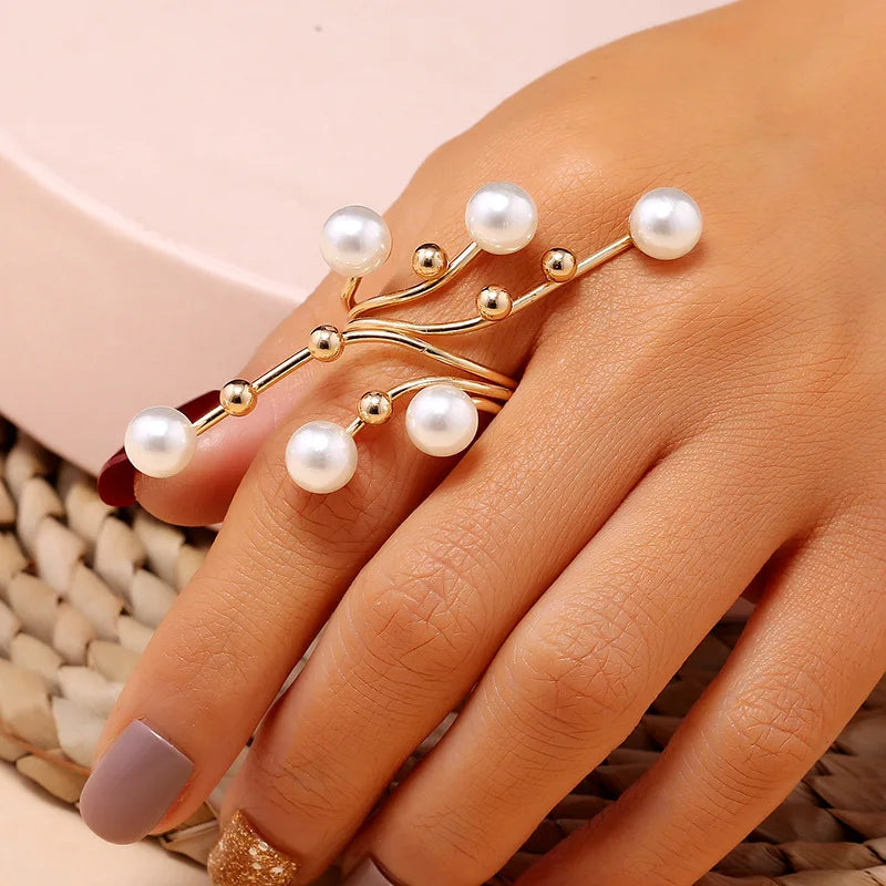 Fashion Irregular Pearl Geometric Open Ring Ring Lunarity Garage   