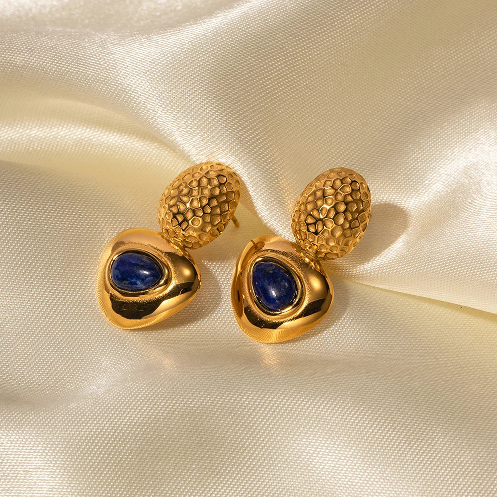 Vintage Triangle Stud Earrings Inlaid with Lapis Lazuli vintage earrings LUNARITY GARAGE