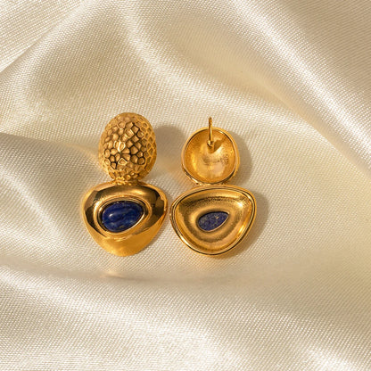 Vintage Triangle Stud Earrings Inlaid with Lapis Lazuli vintage earrings LUNARITY GARAGE   