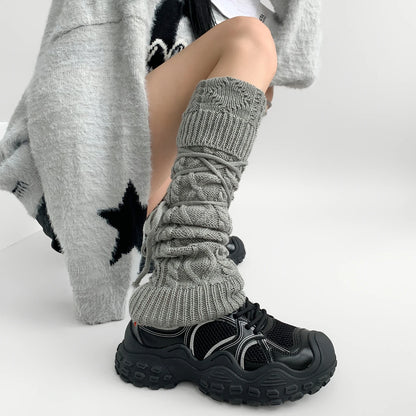 Y2K Lace-Up Knitted Wool Leg Warmers Leg warmer Lunarity Garage   