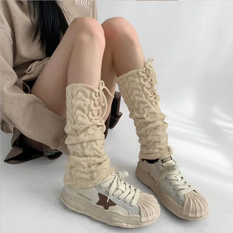 Y2K Harajuku Winter Style Strappy Knitted Leg Warmer Leg Warmers Lunarity Garage   
