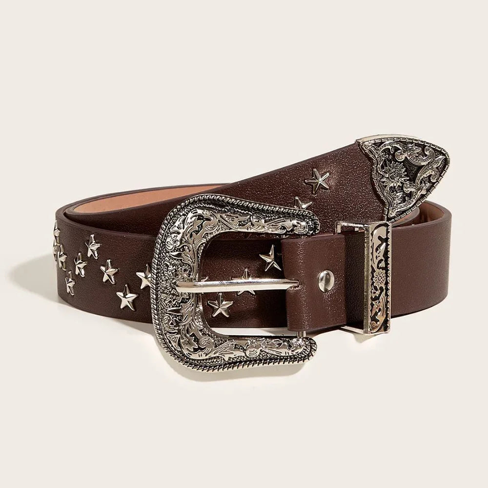 Y2K Vintage Star Rivet Belt Belt Lunarity Garage Brown Length 103cm