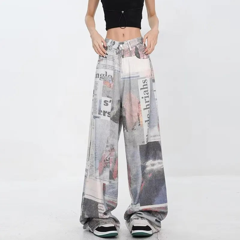 2000s Trashy Graphic Baggy Jeans Vintage Y2K Oversized Wide-Leg Pants PANTS Lunarity Garage Gray S 