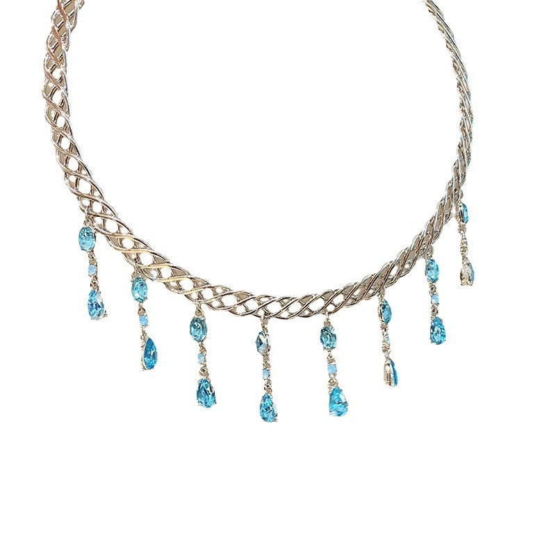 Blue Water Drop Zircon Collar Women's Fashion necklaces LUNARITY GARAGE   