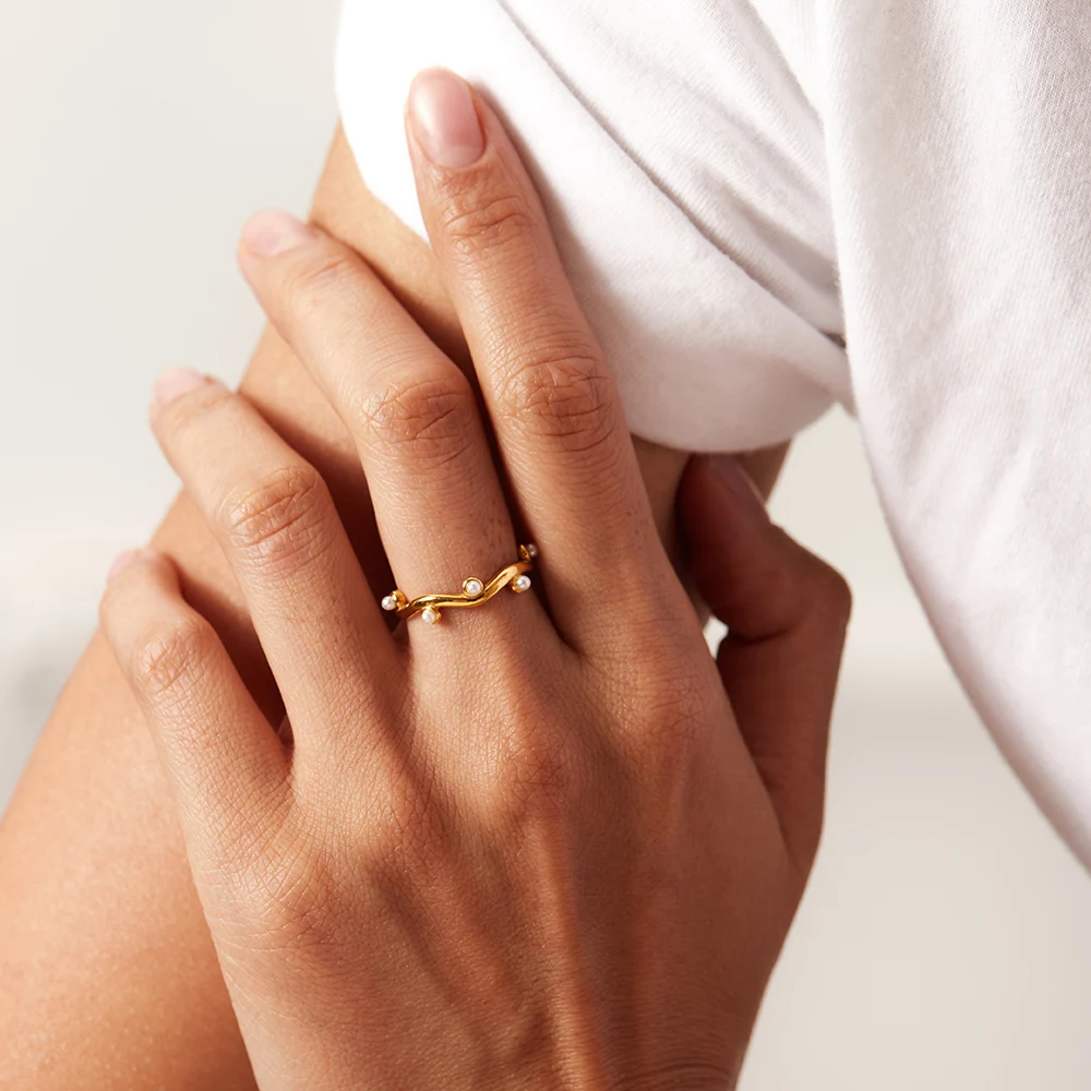 Irregular Water Wave Pearl Branch Ring ring LUNARITY GARAGE