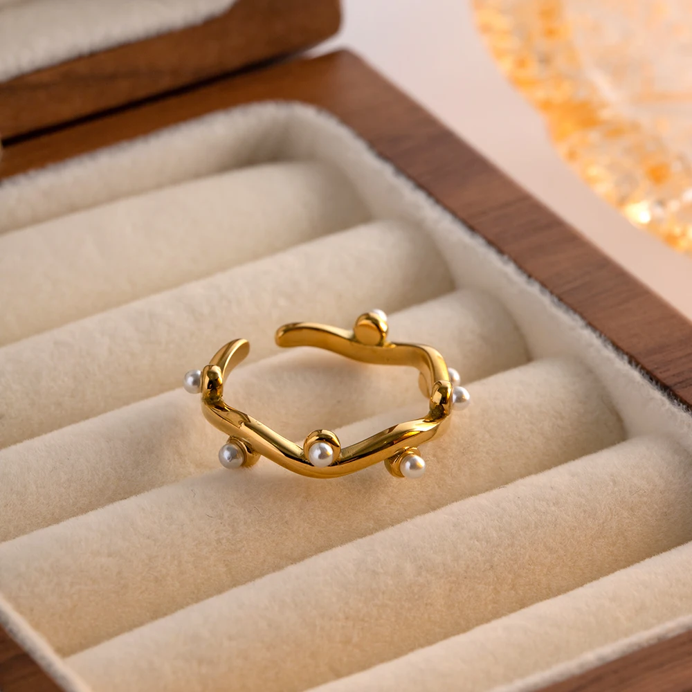 Irregular Water Wave Pearl Branch Ring ring LUNARITY GARAGE