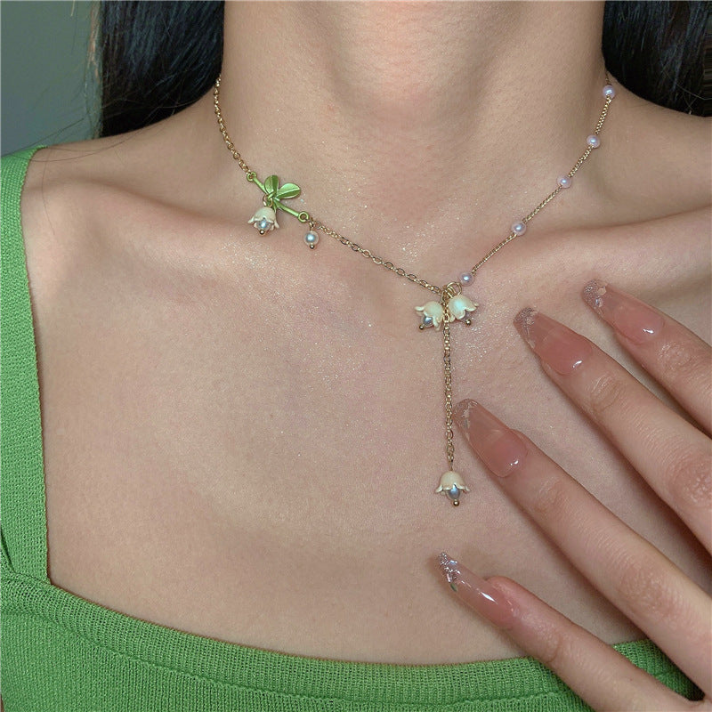 Lily Of The Valley Pearl Necklace White Fairy Flower Summer Body Jewelry LUNARITY GARAGE   