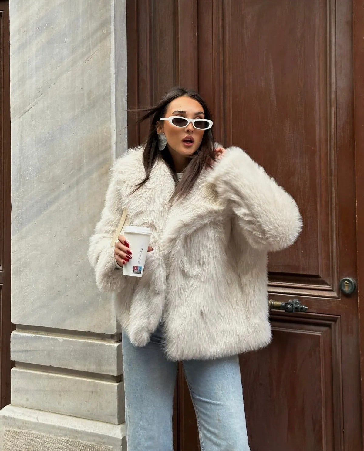 Cream Soft Touch Oversized Premium Fur Plush Coat Fur Plush Coat LUNARITY GARAGE