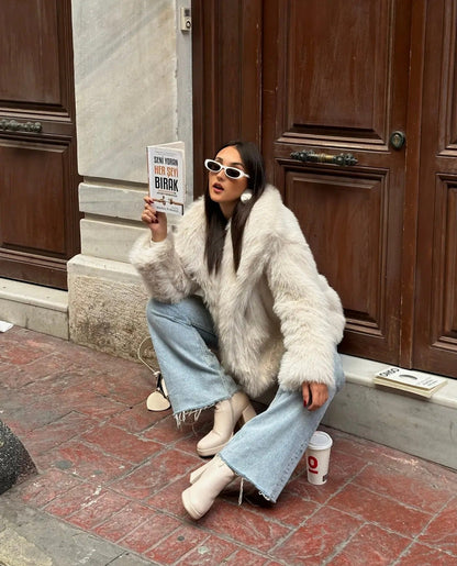 Cream Soft Touch Oversized Premium Fur Plush Coat Fur Plush Coat LUNARITY GARAGE