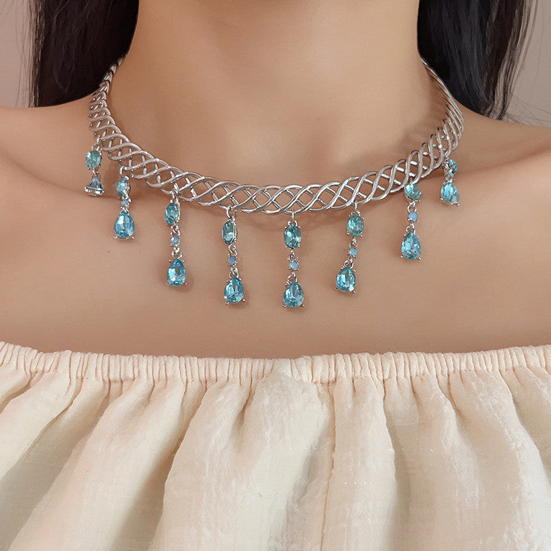Blue Water Drop Zircon Collar Women's Fashion necklaces LUNARITY GARAGE   