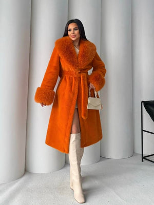 Women's Angora Long Fur Coat – Oversized Fit with Detachable Belt fur coat LUNARITY GARAGE