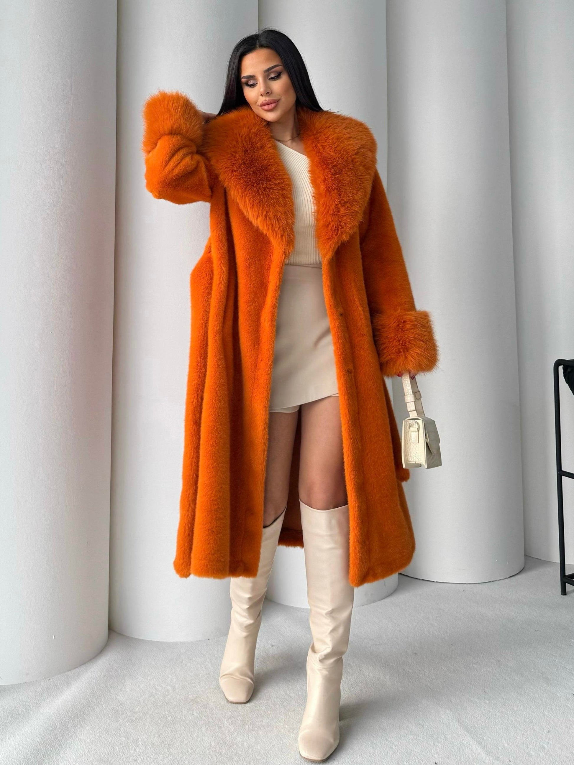 Women's Angora Long Fur Coat – Oversized Fit with Detachable Belt fur coat LUNARITY GARAGE