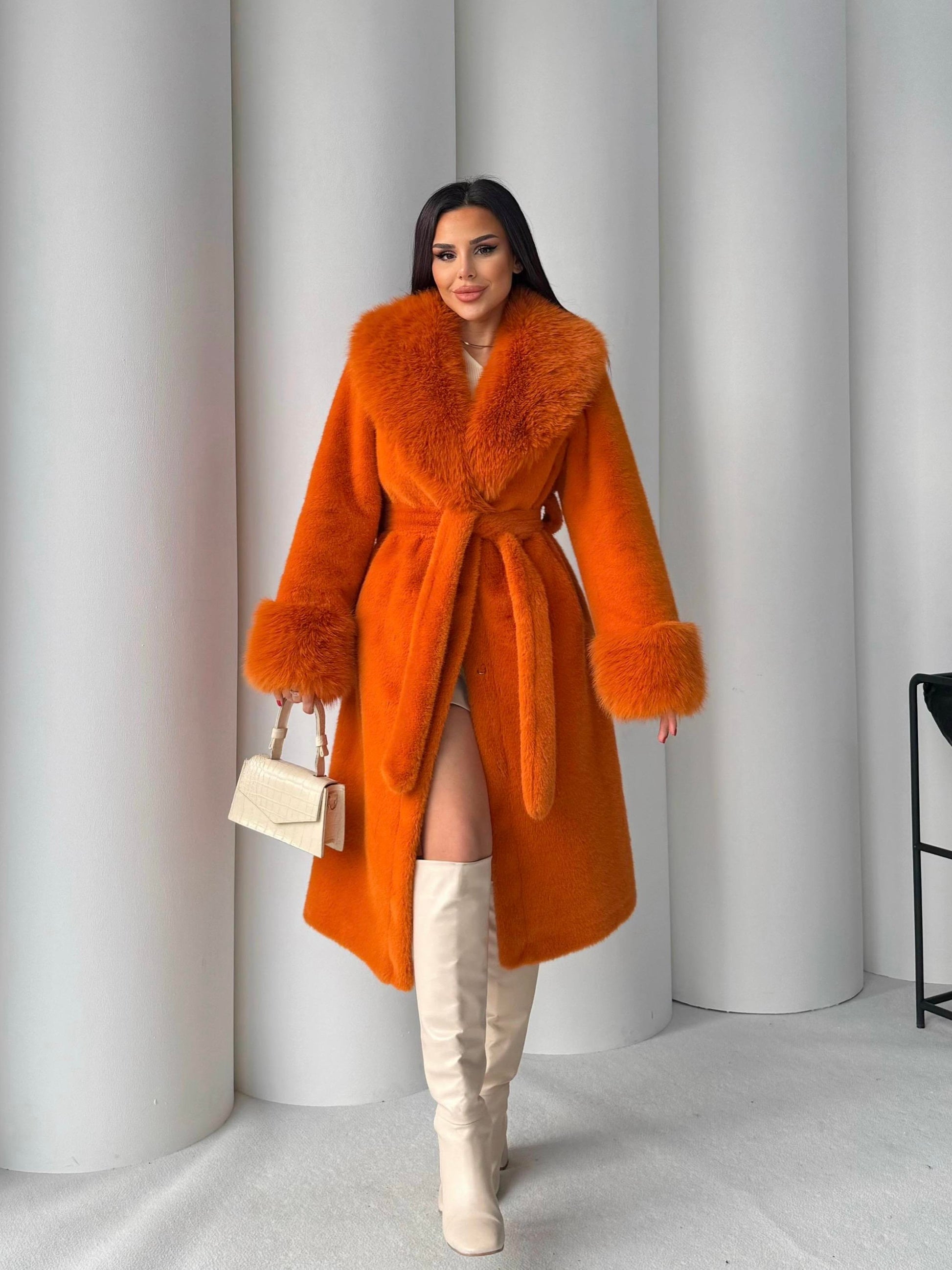 Women's Angora Long Fur Coat – Oversized Fit with Detachable Belt fur coat LUNARITY GARAGE